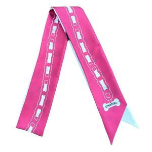 Chanel Headband Mini Scarf Twill Dog Pink And White With Box